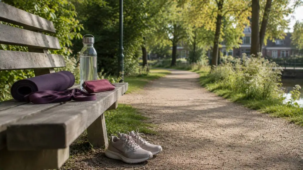 Wandelschoenen en eenvoudige hulpmiddelen voor dagelijkse beweging en herstel.