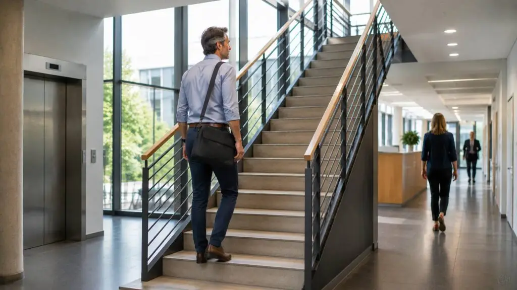 Meer bewegen in het dagelijks leven door tijdens de werkdag bewust de trap te nemen.