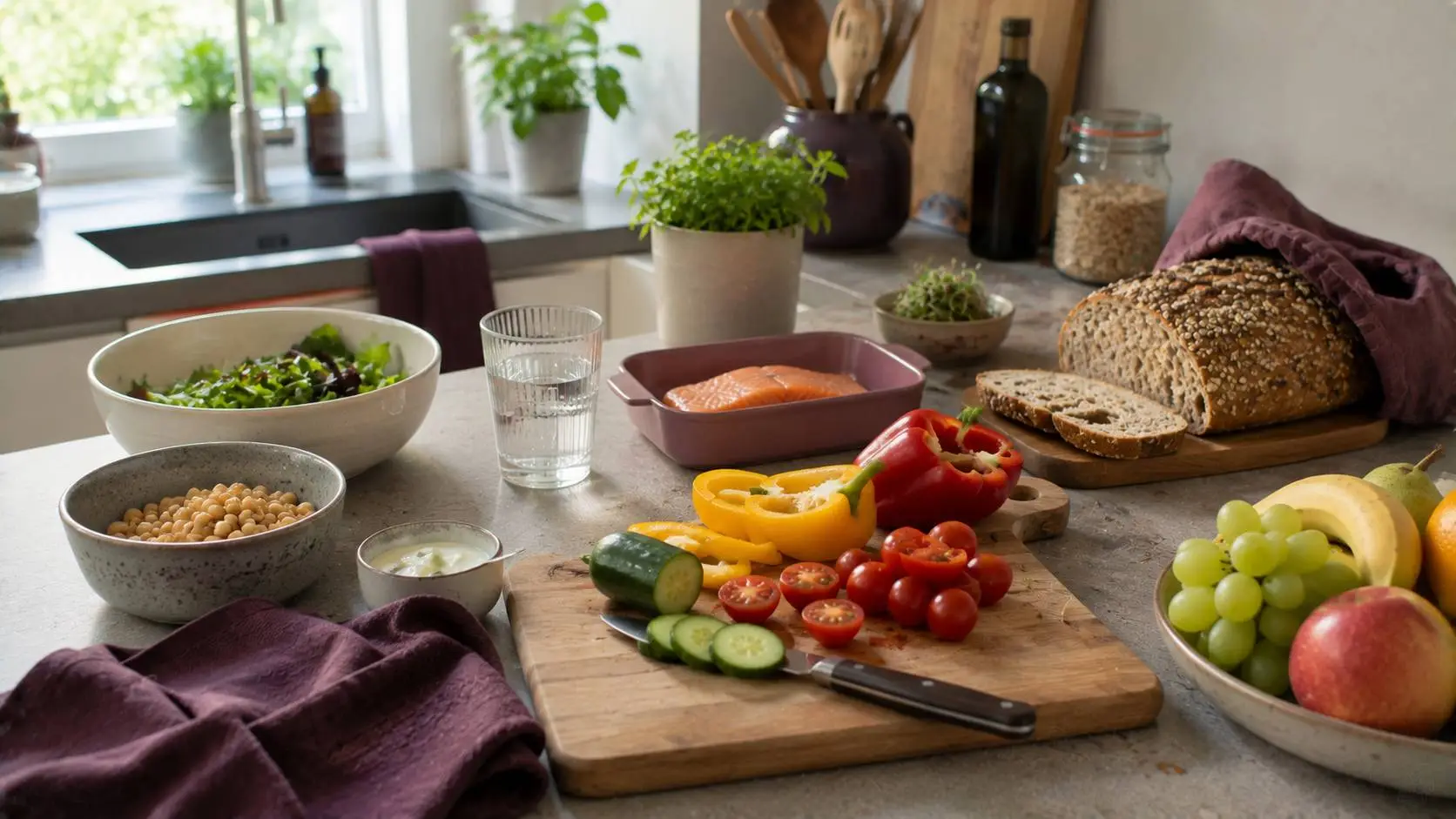 Verse alledaagse ingrediënten voor voeding als onderdeel van een gezonde leefstijl.