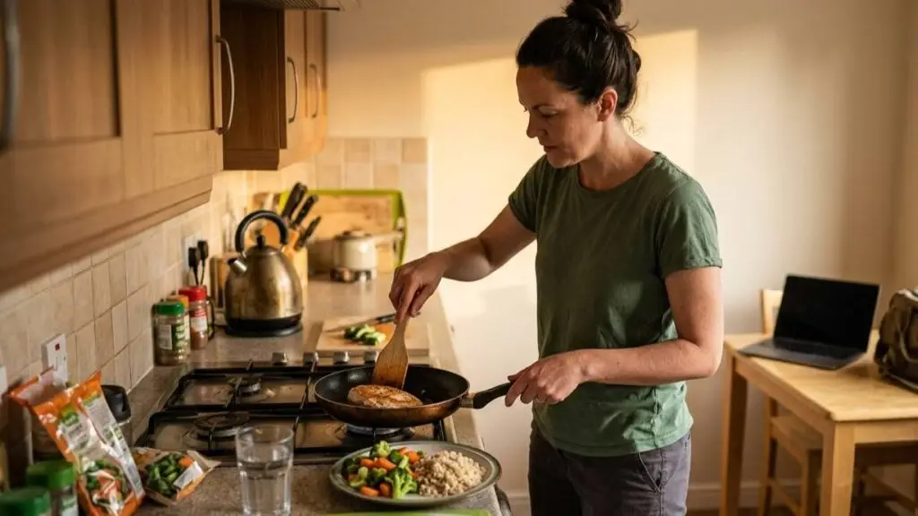 Stress herstellen met regelmatige voeding en een evenwichtige maaltijd in het dagelijks leven.